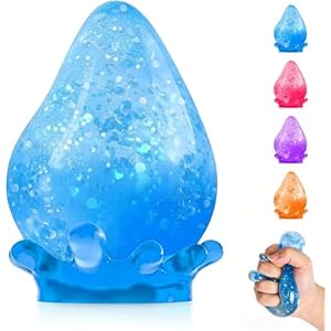 Water Drop Squishy Stress Ball Fidget Toys Soft Glitter Cube Squishies Anxiety Stress Relief Squishy Stress Cube-Drop Malt Sugar Balls, Sensory Toys for Adults(Blue)