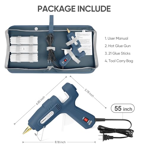 Image of ROMECH Full Size Hot Glue Gun with 60 /100W Dual Power and 21 Hot Glue Sticks (7 /16 inch), Fast Preheating Heavy Duty Industrial Gluegun with Storage Case for Crafting, DIY and Repairs (Blue)
