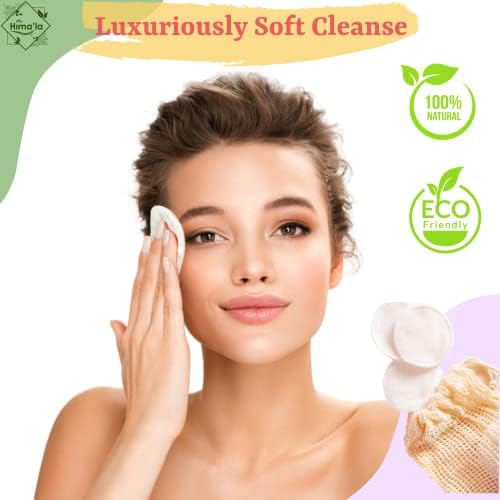 Hima'la 22pcs Reusable Makeup Remover Pads with Washable Laundry Bag | Bamboo Reusable Cotton Pads Makeup Remover for All Skin Types - Eco Friendly Soft & Gentle Natural Cleansing Pads for Skin Care