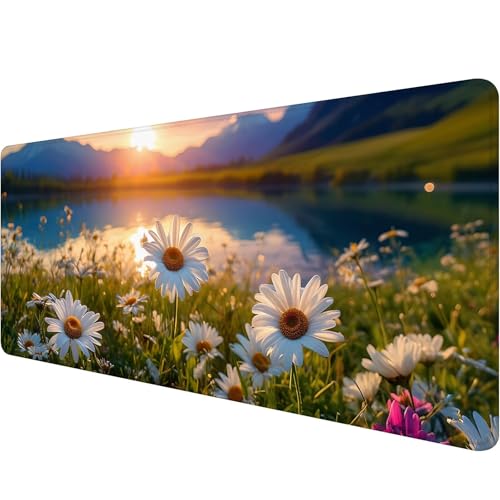 Alfombrilla Ratón Atardecer, Alfombrilla de Ratón para Juegos, Flor Mouse Pad XXL 800 x 300 x 3 mm, Mousepad con Bordes Cosidos, Grande Mousepad con Antideslizante Base de Goma, Regalo Hombre D-6