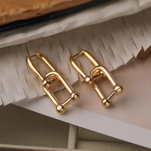 14K Gold Plated S925 Sterling Silver Post Drop Dangle Earrings for Women,Cubic Zirconia Paperclip Link Chain Earrings for Women.2