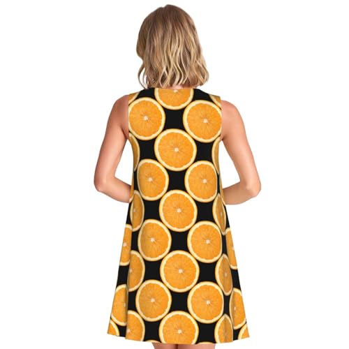 Robe d'été sans manches décontractée ample imprimé orange