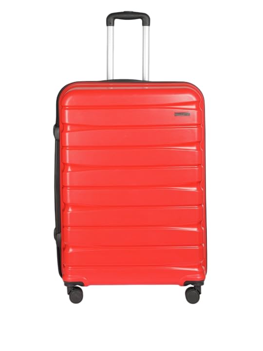 Image of Teakwood Large Check in Size 8 Wheels Trolley Bag, Hard Cabin with Zipper Closure, Adjustable Push Button & Cross Side Strap, TSA Lock System 360 Degree (Large Check in Size, Red)