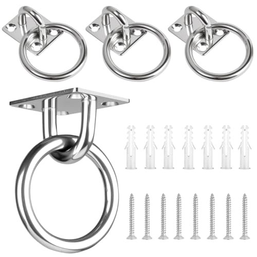 4 Pièces Crochet Suspension Plafond M5 en Inox avec Vis, 40 X 50mm Anneau Ancrage Mural Crochets de Fixation, Plaques à Oeil M5, Crochet Plafond Charge Lourde pour Voile D'ombrage, Fixation Plafond