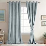 JIUZHEN Stone Blue Velvet Curtains - Super Soft Bedroom Window Curtains & Drapes Room Darkening Energy Efficiency Curtains for Living Room Home Office, W 52 x L 96, 2 Panels