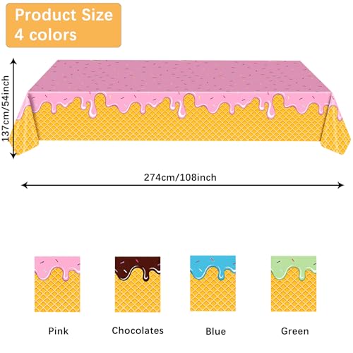 Image of Ice Cream Party Supplies 4Pcs Ice Cream Table Cloth 54 inch X 108 inch Disposable Rectangular Plastic Tablecloth Ice Cream and Popsicle Themed for Birthday, Party, Holiday