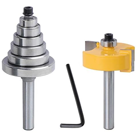 Aussel 6.35mm 1/4 Inch Shank Rabbeting Router Bit, T-Slot Rabbet Router Bit Grooving Bit with 6 Adjustable Bearings for Multiple Depths Woodworking Cover