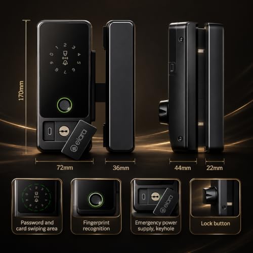 Image of Elara GX-1 Glass Door Lock with 6 Access Modes: Fingerprint, Mobile App, PIN & RFID Card, for 10-12 mm Glass Doors Lock