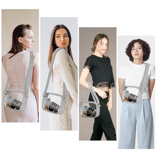 Image of VOROLO Stadium Approved Clear Crossbody Bag,Small See Through Purse Handbag with Adjustable Shoulder Strap for Sports Gray