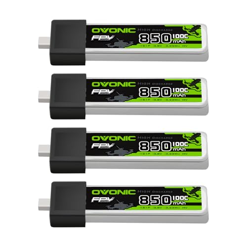 OVONIC - Batería Lipo de 3,8 V de alto voltaje, 100C, 850 mAh, 3S1P con BT2.0 HV Lipo [4 baterías en 1 paquete]