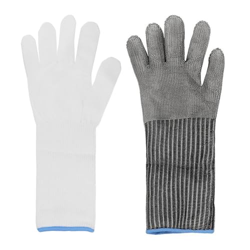 jiahesuw Cut Resistant Glove with Arm Protect Sleeves Levels Stainless Steel Mesh Metal Glove Butchers Metal Glove for Meat Fish