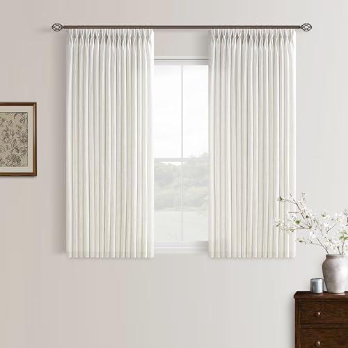 45 Inch Natural Pinch Pleated Linen Semi Sheer Curtains 50Wx45L 2 Panels