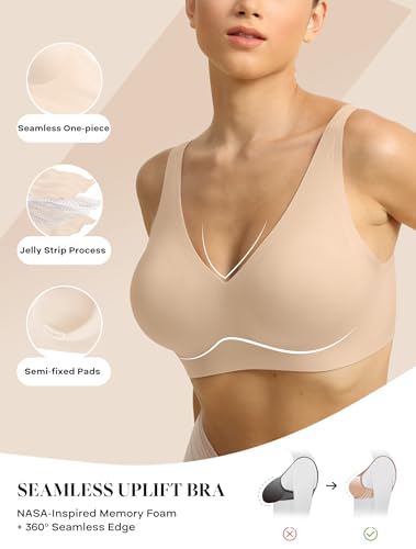 Image of COMFELIE Women Plunge No Underwire Bra Deep V Seamless Supportive Bras Buttery Smooth Comfort Soft Bralettes Underwear