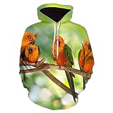  3D Digital Print Fashion Youth Hoodie Parrot Hoodies para niñas niños con Bolsillo Gigante Manga Larga, Regalo para niños niñas tamaño XL