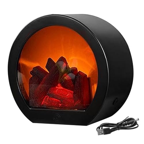 Realistic LED Electric Log Burner Effect Fire - USB/Battery Powered Portable Tabletop Flameless Fireplace Lantern