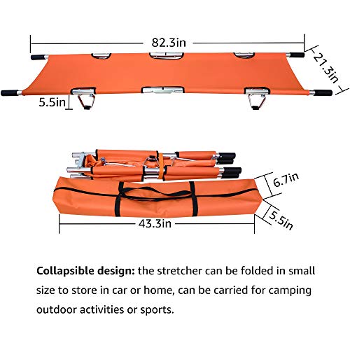 Medical Emergency Folding Stretcher Aluminum Alloy Portable Stretcher with Heavy Duty Handles and Rubber Feet