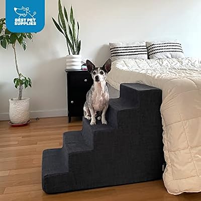 Best Pet Supplies Dog Stairs & Steps - Foam Steps for Small Dogs & Cats, Non-Slip Indoor Balanced Pet Step Support, Dog Ramp, No Assembly, Dark Gray Linen, 4-Step (18-inch Height)