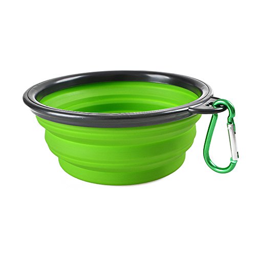 Perro Bowl Sijueam portátil plegable de silicona voyerista Pet agua y alimentos con hebilla comer comida platos alimentador viaje retráctil Verde verde
