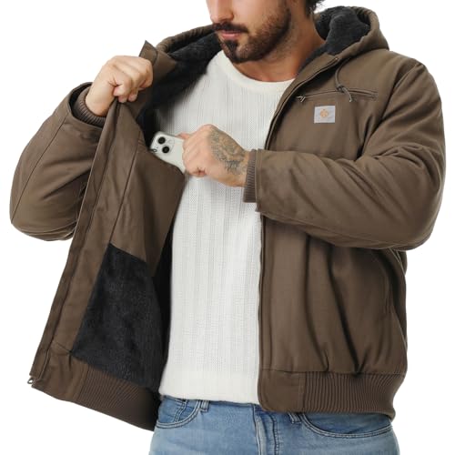 Image of Men's Work Coat Washed Duck Fleece Lined Waterproof Workwear