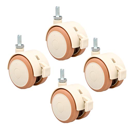OWUV 2 In (50mm) Ruedas Giratorio con Tronco Roscado (4 Piezas), Perno | M6, M8 | X15mm, Ruedas Pivotantes Goma Silencioso con Freno, para Camas De Bebé/Muebles/Carro/Estante/Mesa/Carrito/Cun Cover