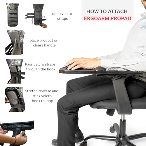 Image of ErgoArm ProPad - Ergonomic Cushioned Armrest Mouse Pad | ABS Plastic Base | Fits Chair Handles with 4 Velcro Straps | Portable Arm Support for Work & Gaming | Proudly Made in India