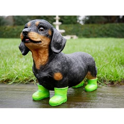 Garden Ornaments Outdoor, Dachshund Garden Decorations, Outdoor Garden Statues ~ Decorative Animal Sculpture Accessories for Outdoor Décor ~ Painted Sausage Dog ~ Also Indoor Ornament for Room Décor Cover