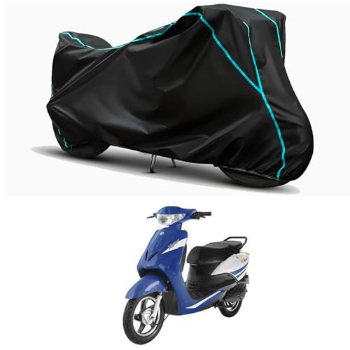 Image of Waterproof Bike Body Cover Compatible for | Indus Yo Explor | Taffeta Fabric, Sky Piping Design, Bottom Elastic Fit | Dustproof, Sun UV & Rain Protection for All Weather.