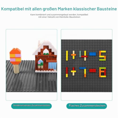Lekebaby 6 Platten-Set Bauplatte Kompatibel mit Meisten Marken, 25 * 25cm, Weiß Dunkelgrau Schwarz Grundplatte – Ansicht 2