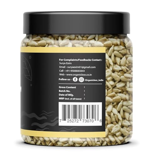 Image of Organic Box 100% Natural and Premium Raw Sunflower Seeds For Eating | Protein and Fibre Rich Superfood, Seeds [Jar Pack] (250gm)