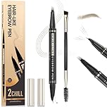 2CHILL 30° Curved Eyebrow Pen, Magic 2 in 1 Eyebrow Pen Pro, Waterproof Eye Brow Pen with 4 Tips, Vivid Microblading Brow Pens for Women, Last All Day Makeup (02 Brown)
