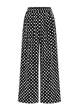 PRETTYGARDEN Casual Women's Pants 2025 Elastic Waist Palazzo Long Pajama Wide Leg Trousers Knit Fall Outfits with Pockets (Dot Black White,Large)