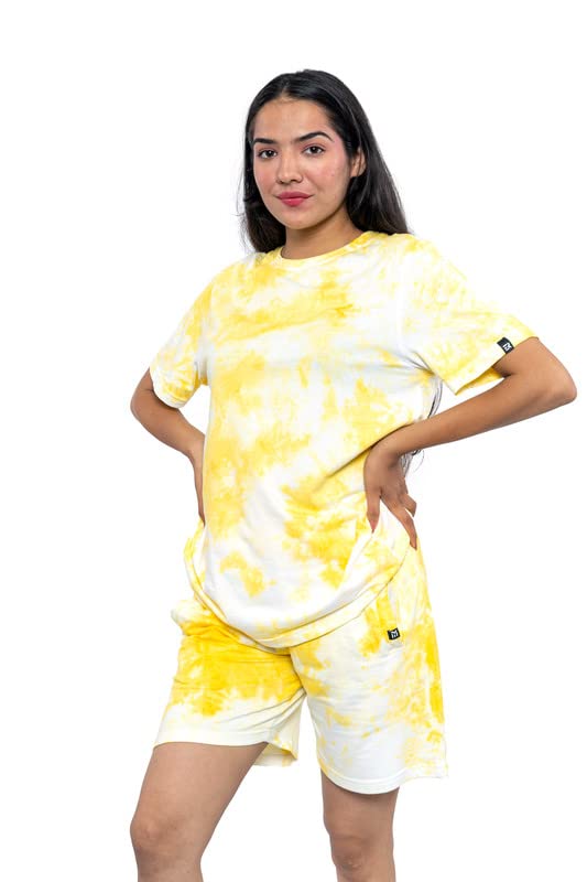 Image of EK RAG' Unisex Tie and dye & Solid Colours Half Sleeves Co - ords Set : Half Sleeve T-Shirt + Shorts Tie dye & Solid Colours For Men & Women