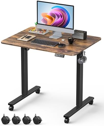 Xyndyx Höhenverstellbarer Schreibtisch, 80x60 cm, Hochwertige Tischplatte, elektrischer Schreibtisch höhenverstellbar, Computertisch mit Memory Funktion, braun