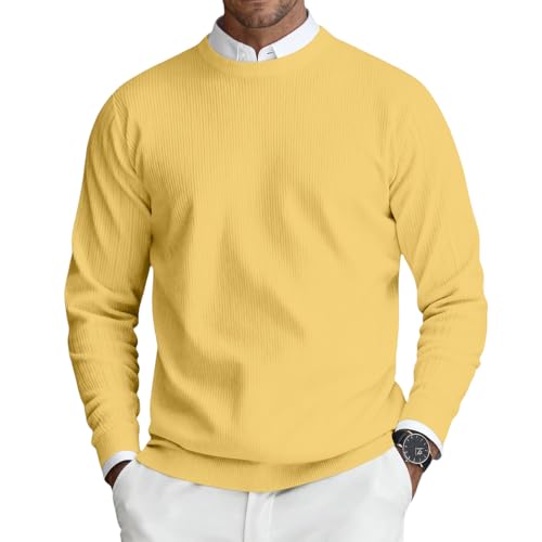 Mens Sweater Sweaters Crew Neck Jumper Knitted Pullover Men Soft Sweater Lightweight Classic Jumpers Long Sleeve Sweatshirts 02-Yellow XL