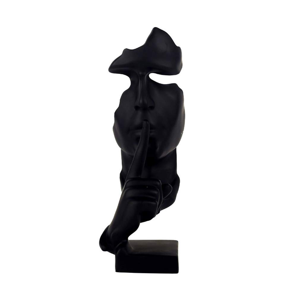 JMAHM Ornaments Silence is Gold Figurine Statue Sculptures Resin Oversized Decoration Crafts for Home Living Room (28cm, Black)