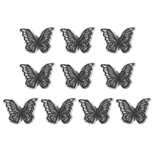 PATIKIL 10Pcs Apliques de Mariposa de Encaje Bordado, 1.6'x2' Aplique de Mariposa para Coser O Planchar con Doble Capa de Organza para Ropa Vestidos de Boda Ropa DIY, Negro