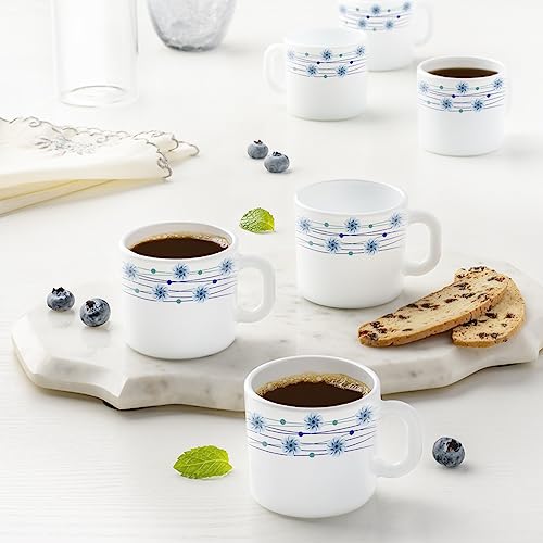 Larah by BOROSIL Bluebell Opalware Mug | Set of 6 Tea/Coffee Mugs, 100 ml Each | Microwave & Dishwasher Safe | Bone-Ash Free | Crockery Set Ideal for Daily Use & Gifting | White (B0C8FMW2V8) Amazon Price History, Amazon Price Tracker