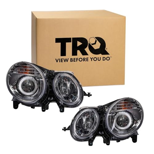 Image of TRQ 2 Piece Headlight Assembly Set Chrome Bezel Driver & Passenger Side Compatible with Mercedes Benz E320 E350 E550 E63 AMG 2007-2009 MB2500100 MB2501100 2118203361 2118203461