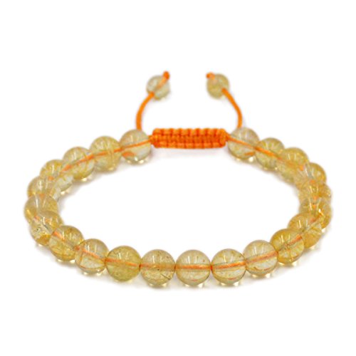 AD Beads Natural 8mm Gemstone Bracelets Healing Power Crystal Macrame Adjustable 7-9 Inch (Citrine Crystal)