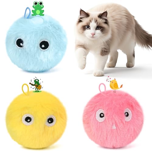 QKOQKO Chirping Cat Toy Balls 3 Pack