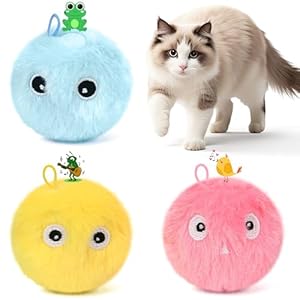 Chirping Cat Toy Balls, 3 Pack | Upgraded Plush Interactive Toy Balls, 3 Realistic Animal Sounds, Battery-Powered Motion Activated, Suitable for Indoor Kittens and Adult Cats Exercise Toy