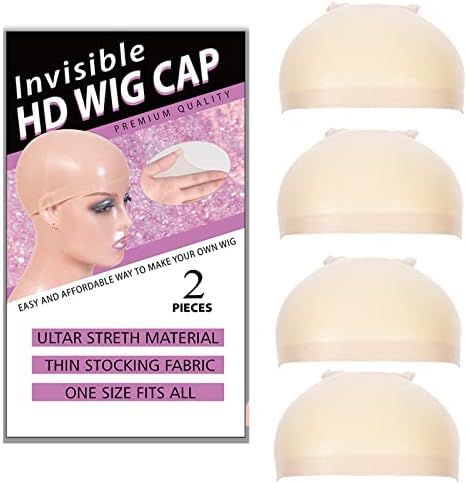 RECOOL 4 PCS HD Wig Cap For Lace Front Wig, Transparent Wig Cap for Wig, Stocking Wig Caps For Women Invisible HD Wig Cap Wig Accessories (2 PACK 4 PCS)
