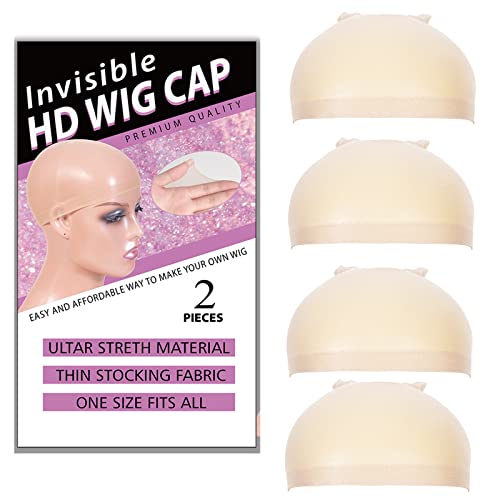 Recool 4 Pcs Hd Wig Cap For Lace Front Wig, Transparent Wig Cap For Wig, Stocking Wig Caps For Women Invisible Hd Wig Cap Wig Accessories (2 Pack 4 Pcs) #TOP9