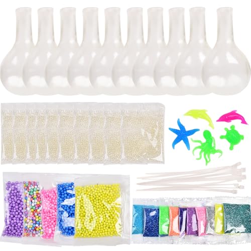 YLYQU DIY Stress Ball Making Kit-Squishy Maker Refill Contains 10 Balloons,Sparkles,Cable Ties, Transparent Gel Beads & 5 Foam Particles, Just Add Water to Make Your Own Squishy Toy,for Adult Use Only