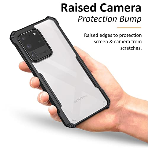 Image of WOW IMAGINE Shock Proof Clear Back Cover Case Mobile Cover for Samsung Galaxy S20 Ultra (Hard | Hybrid PC + TPU | Full Armour Device & Camera Protection | Black)