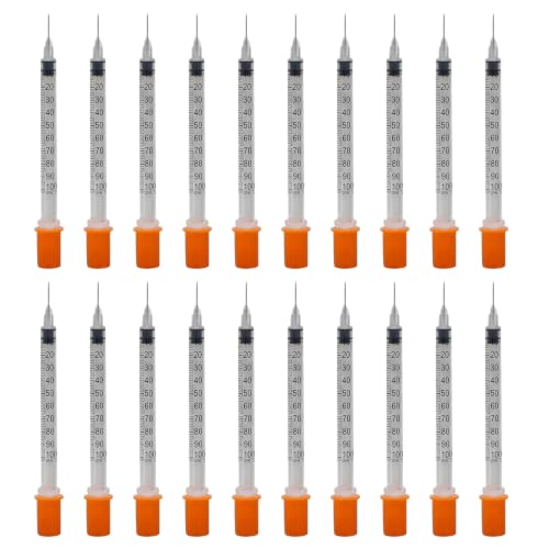 DYIOTF 20 Unidades Jeringas de 1ml con Aguja 30G x 8mm, Jeringuilla de Plástico Graduada para Laboratorio, Manualidades y Alimentación de Mascotas, Embalaje Individual Sellado