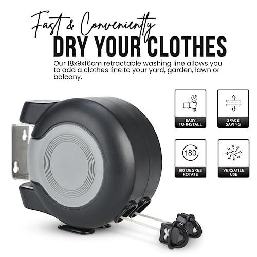 SA Products 壁取り付け式ツインケーブル洗濯ライン - 長さ30m 格納式物干しロープ - 伸縮可能な洗濯乾燥ストリングライン 高耐久 プラスチック&ポリビニール - 屋内外での使用に最適 - 18x9x16cm