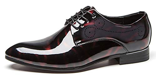 Dress Shoes Men Pointed Toe Floral Patent Leather Lace Up Oxford Fashion Formal Shoes Red 9 Us #TOP1