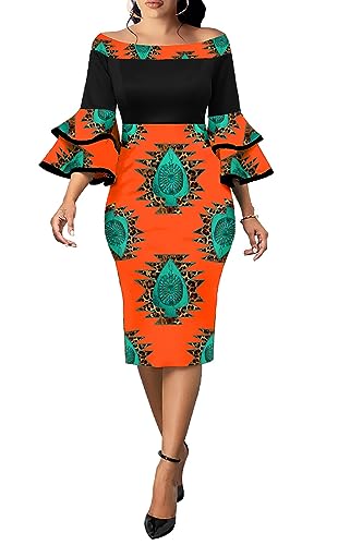 Image of Xinlees Women's Bodycon Pencil Dress Sexy Short Ruffles Sleeve Clubwear Basic Fitted Outfits Casual Midi Dresses