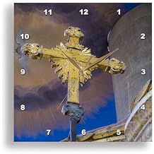 3dRose Wall Clock Silent - 10 inch - Italy, Florence. Gold Cross, Santa Maria Novella in Florence. - Church